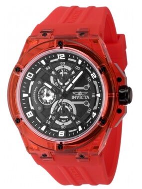 Invicta Red Transparent Case Chronograph with Black Dial Mens Watch